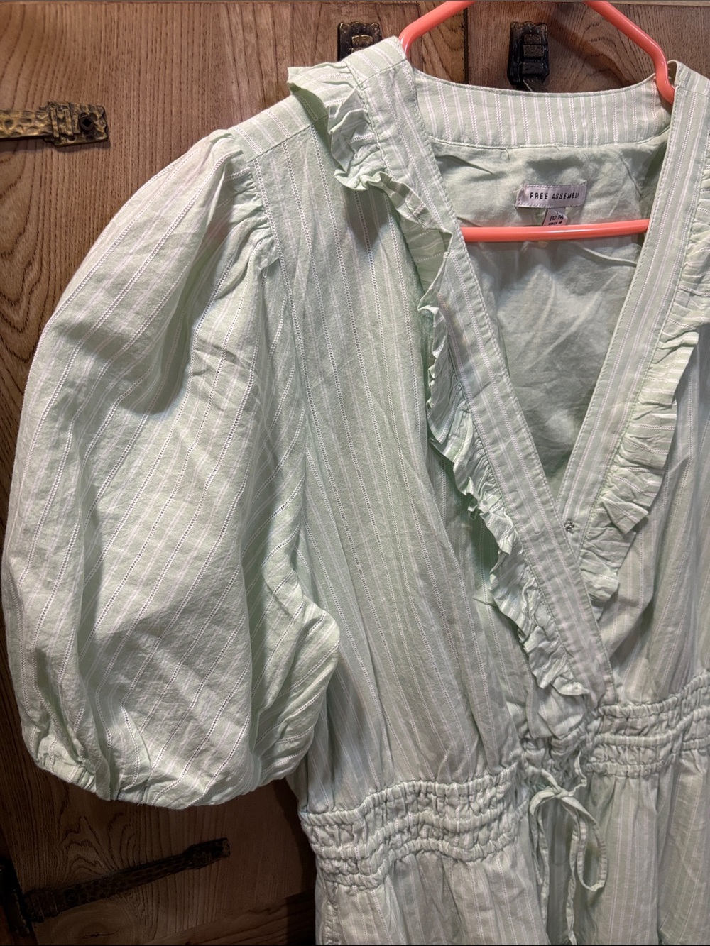 Womens tiered ruffled mini dress mint green white stripes size L 12/14 - Picture 2 of 4